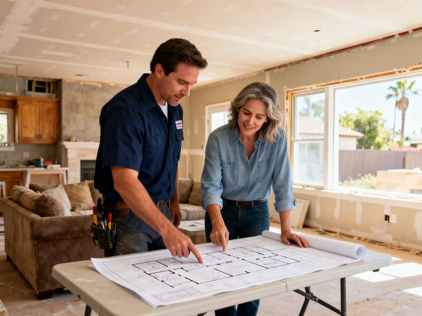 Twin Oaks contractor discussing remodeling plans with a homeowner