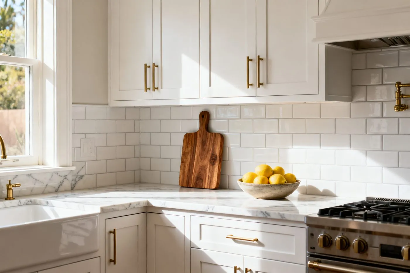 Newly remodeled kitchen with white cabinetry and quartz countertops