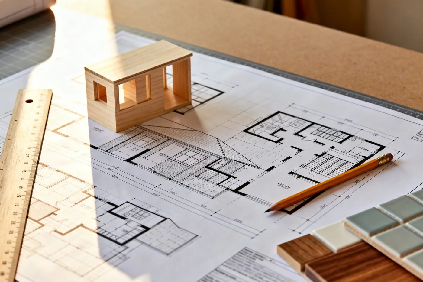 Architectural plans and design drawings for a residential remodeling project