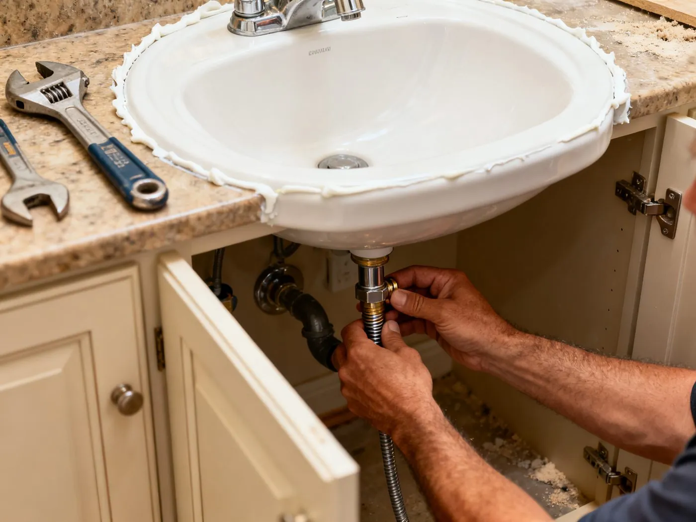 Expert installation of a new bathroom vanity and under-mount sink